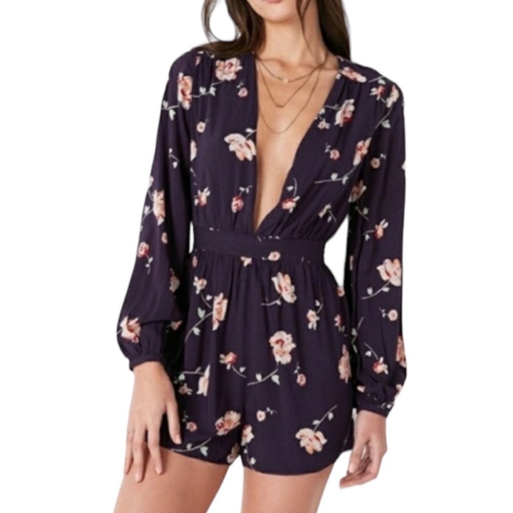 Urban Outfitters Ecote Floral Print Long Sleeve Charlotte‎ Romper 0